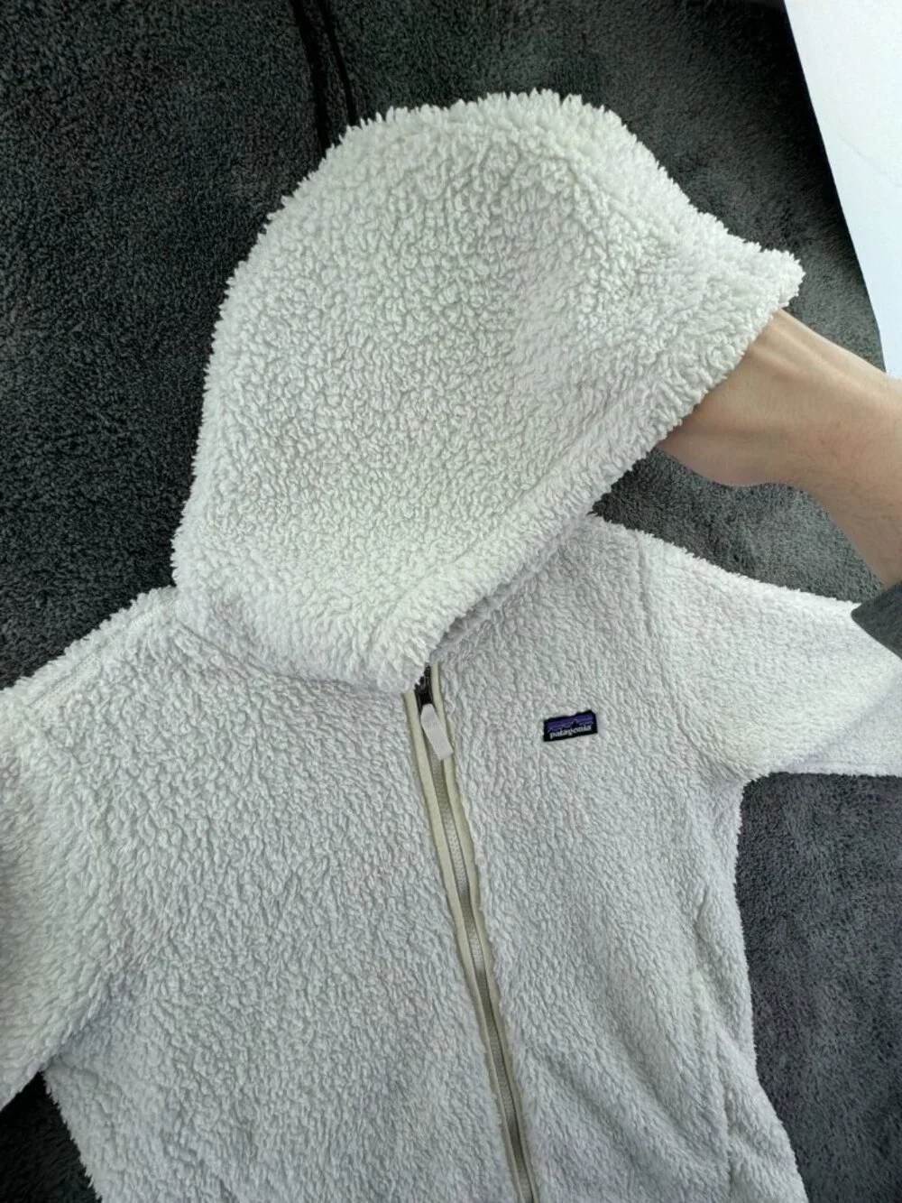 Patagonia Girls Hooded Jacket Hoodie Ivory White XL 14 W/ Logo Full Zip Soft